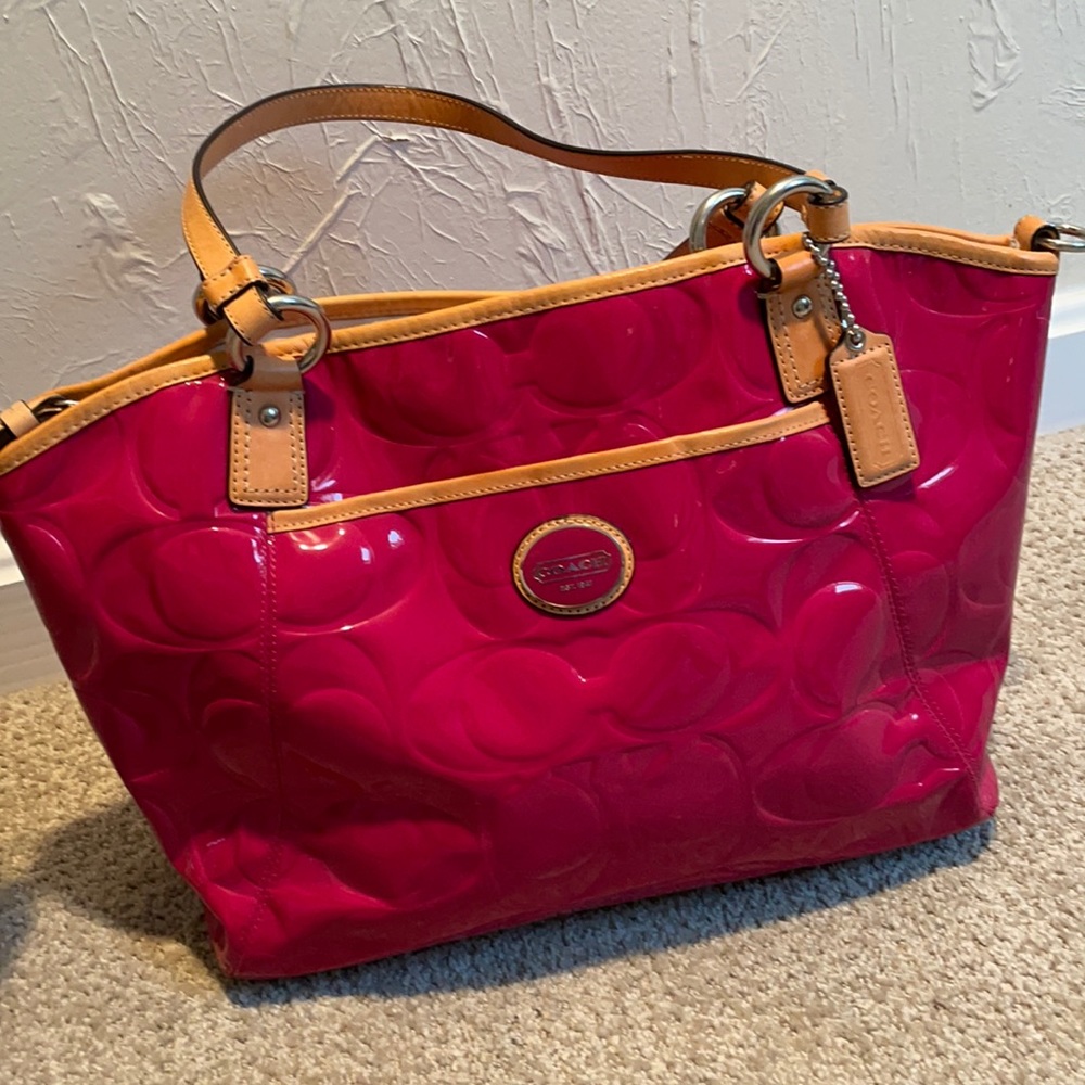 Hot pink patent leather signature Coach purse